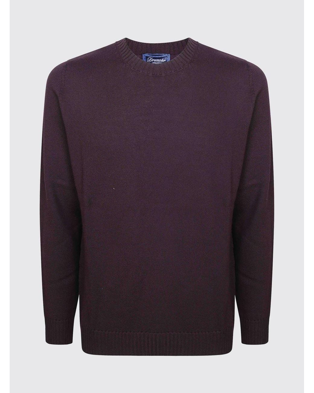 Drumohr Purple Pure Merino Wool Crewneck Jumper With Long Sleeves And Ribbed Trims for men