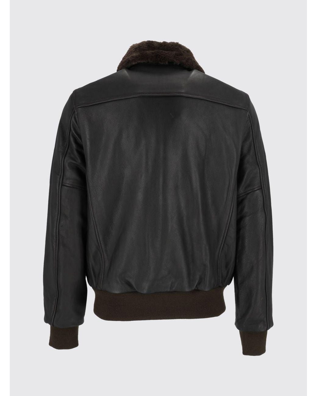 Schott Nyc Black Leather Bomber Jacket With Fur Collar And Concealed Closure for men