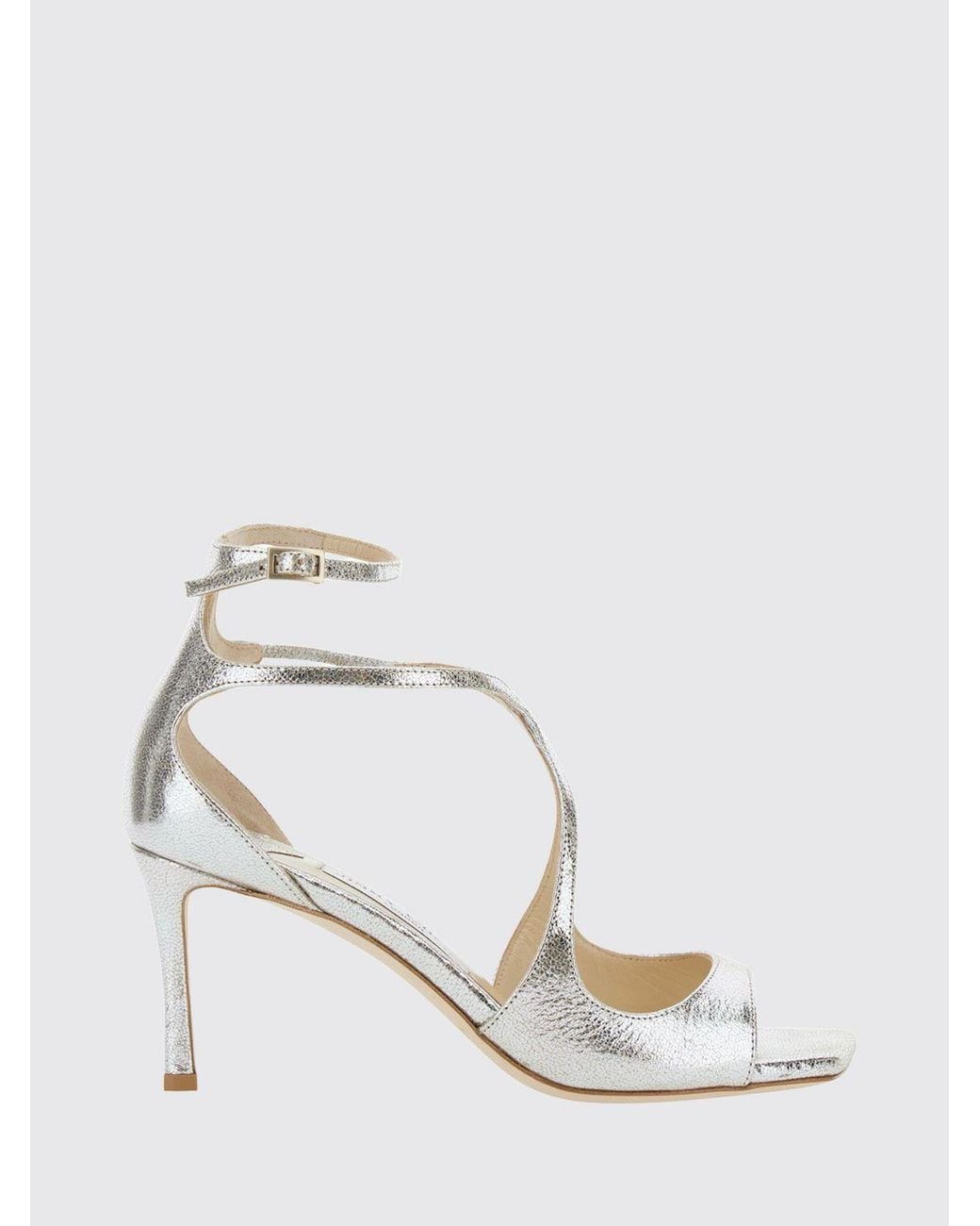Jimmy Choo White Azia Laminated Leather Sandals With Stiletto Heel And Square Toe