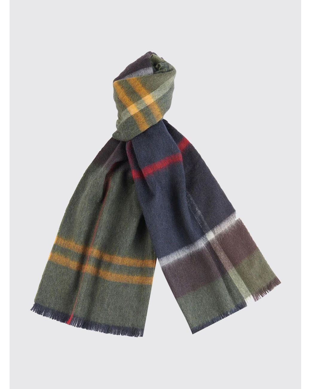 Barbour Gray Tartan-Wollschal Von Mit Fransenrändern