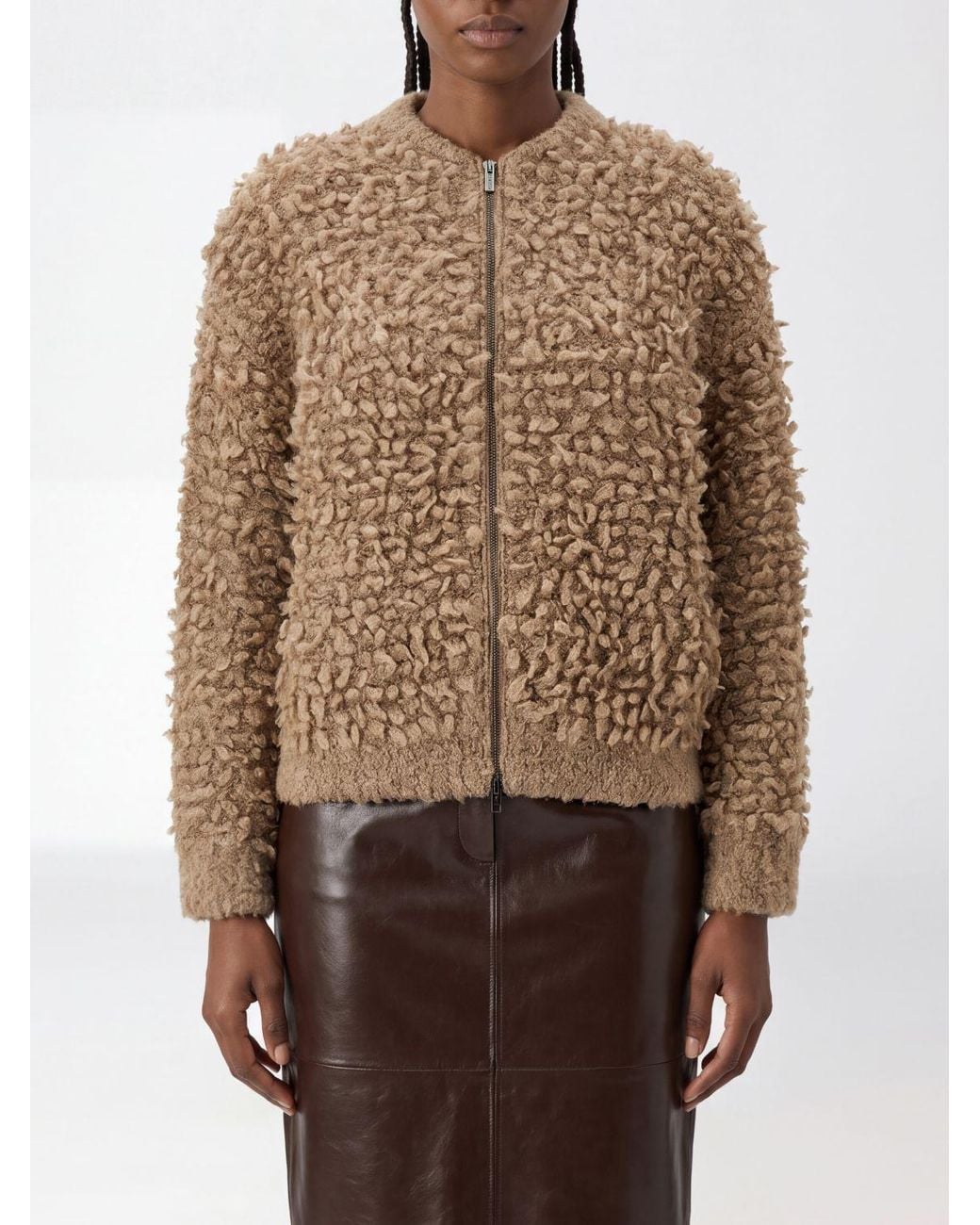 Peserico Brown Zip-Up Crew Neck Cardigan
