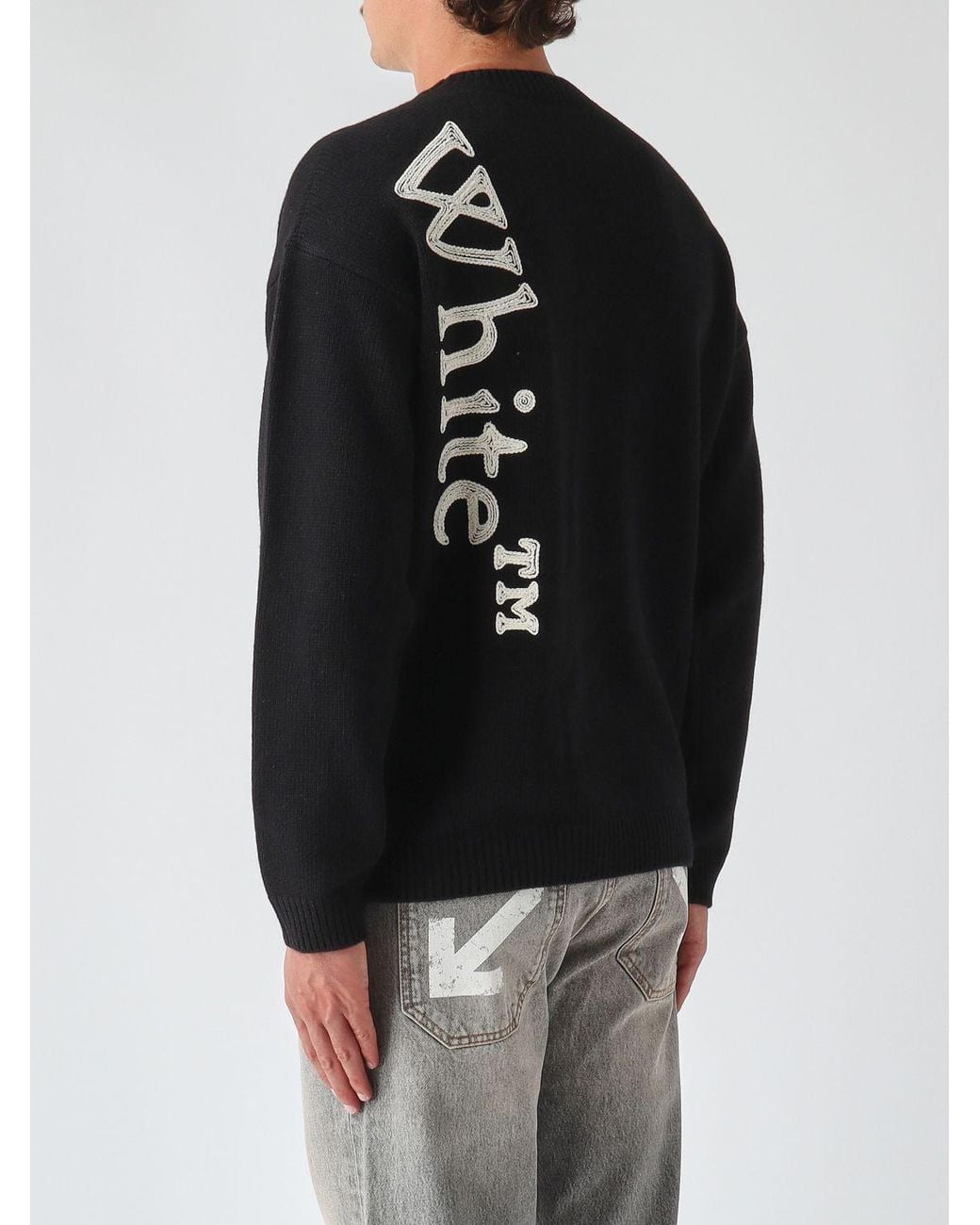 Off-White c/o Virgil Abloh Black Wool Blend Crewneck Jumper With Contrast Logo And Dropped Shoulders for men