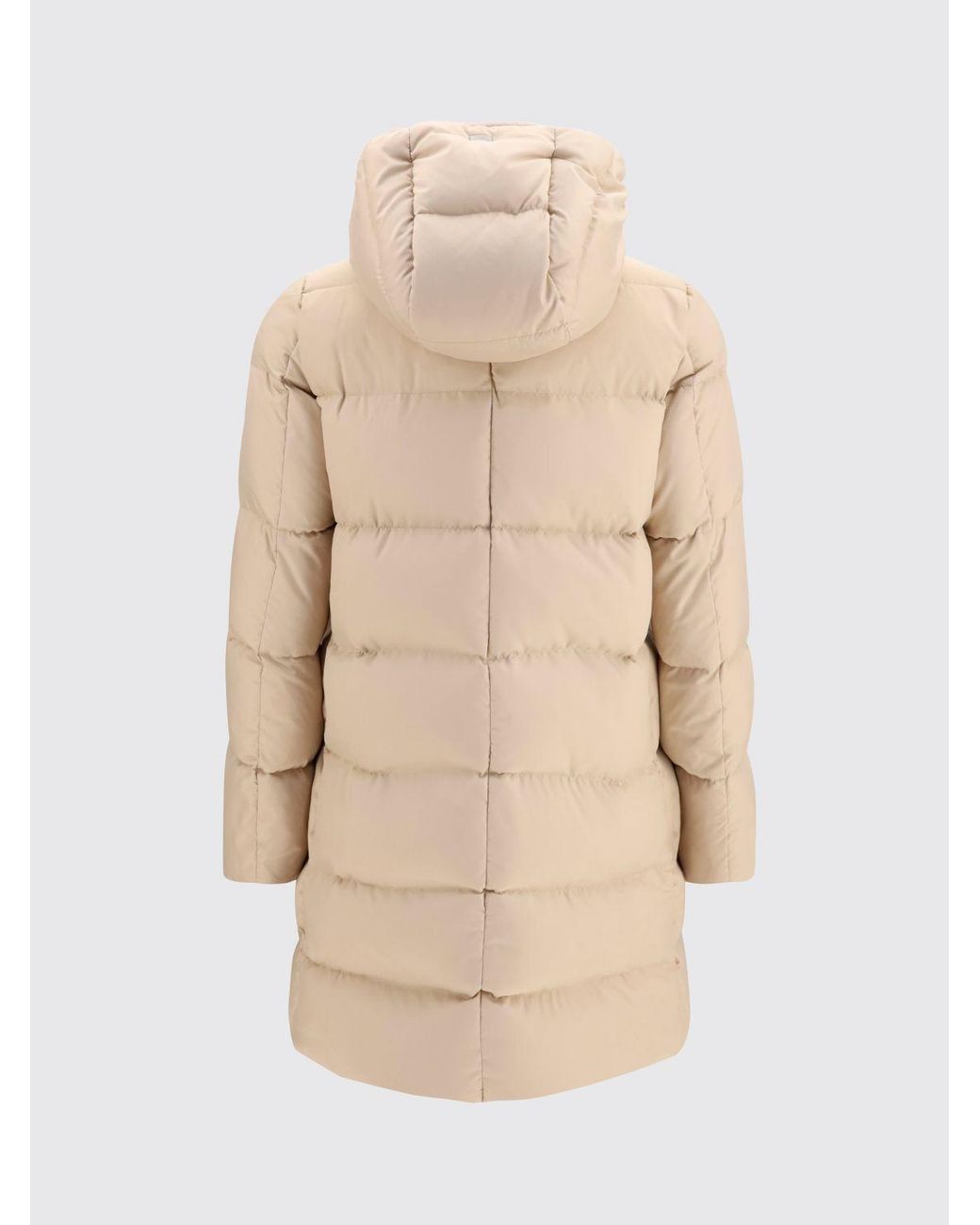 Herno Natural Quilted Nylon Knee-Length Down Jacket With Hood