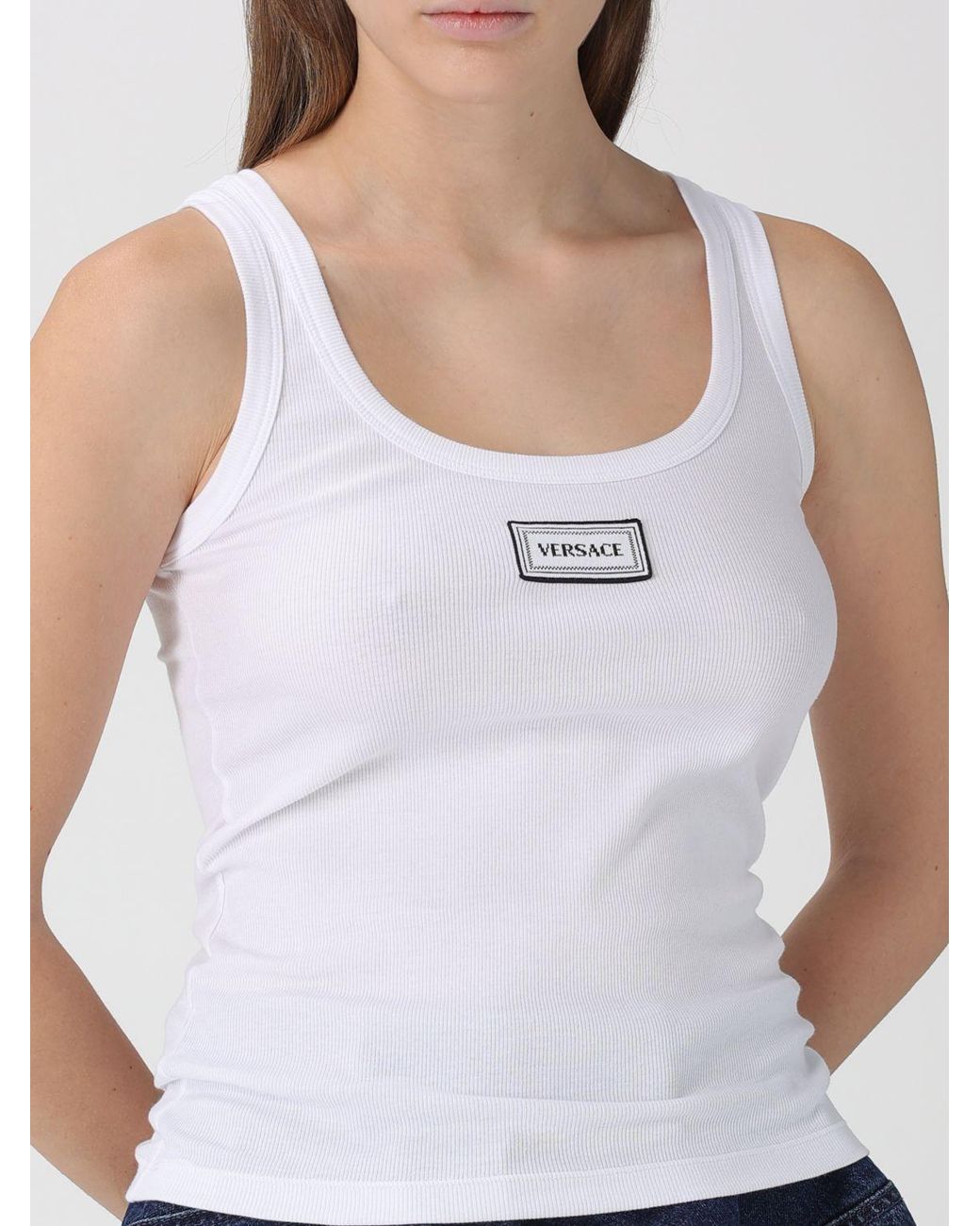 Versace Blue Basic Stretch Cotton Tank Top
