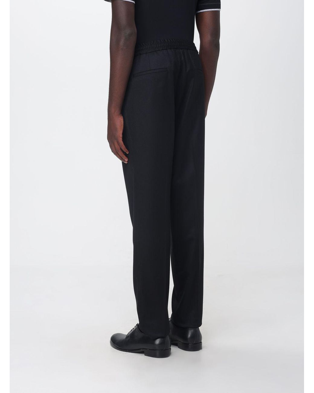 Brunello Cucinelli Black Straight-Leg Wool Trousers With Drawstring Waist for men