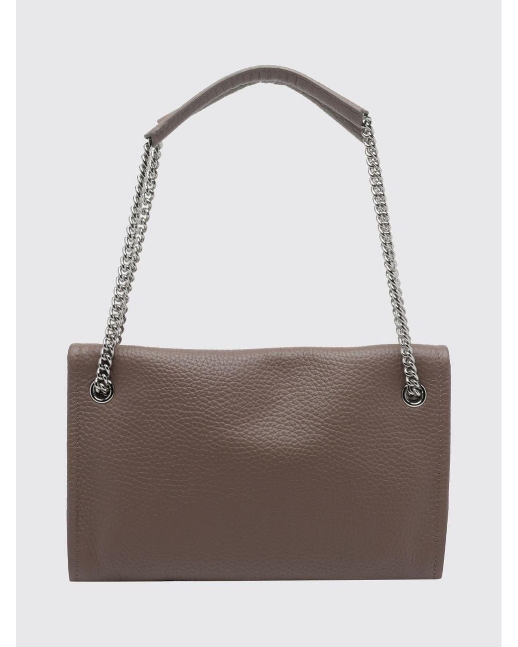Orciani Brown Venus Rectangular Hammered Leather Shoulder Bag With Sliding Handle