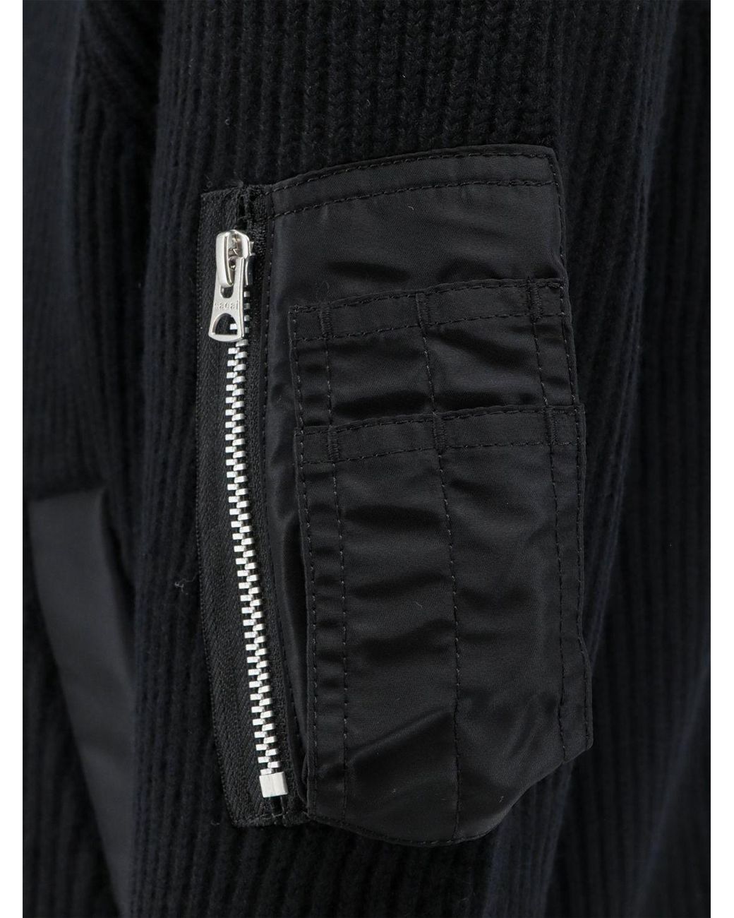 Sacai Blue Turtleneck Wool Cardigan With Zip Closure And Slit Pockets for men