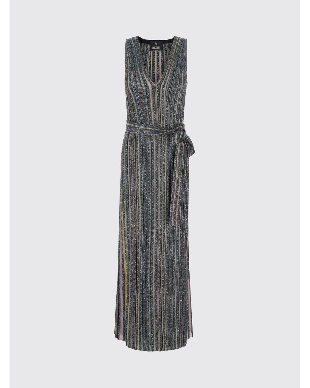 Missoni Gray Striped Lurex Long Evening Gown With Sequins
