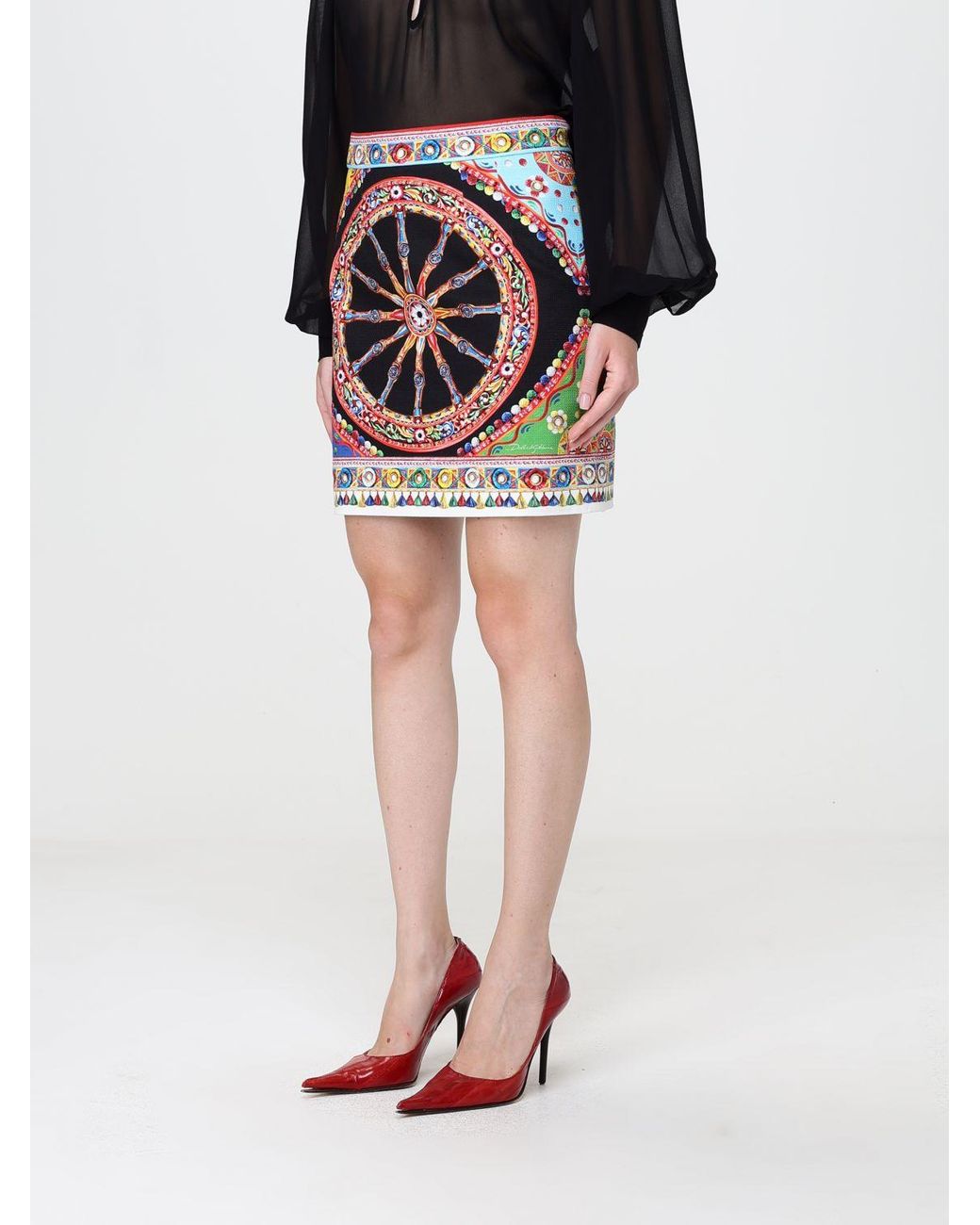 Dolce & Gabbana Black Dolce &Amp Gabbana Carretto Siciliano Print Silk Midi Pencil Skirt