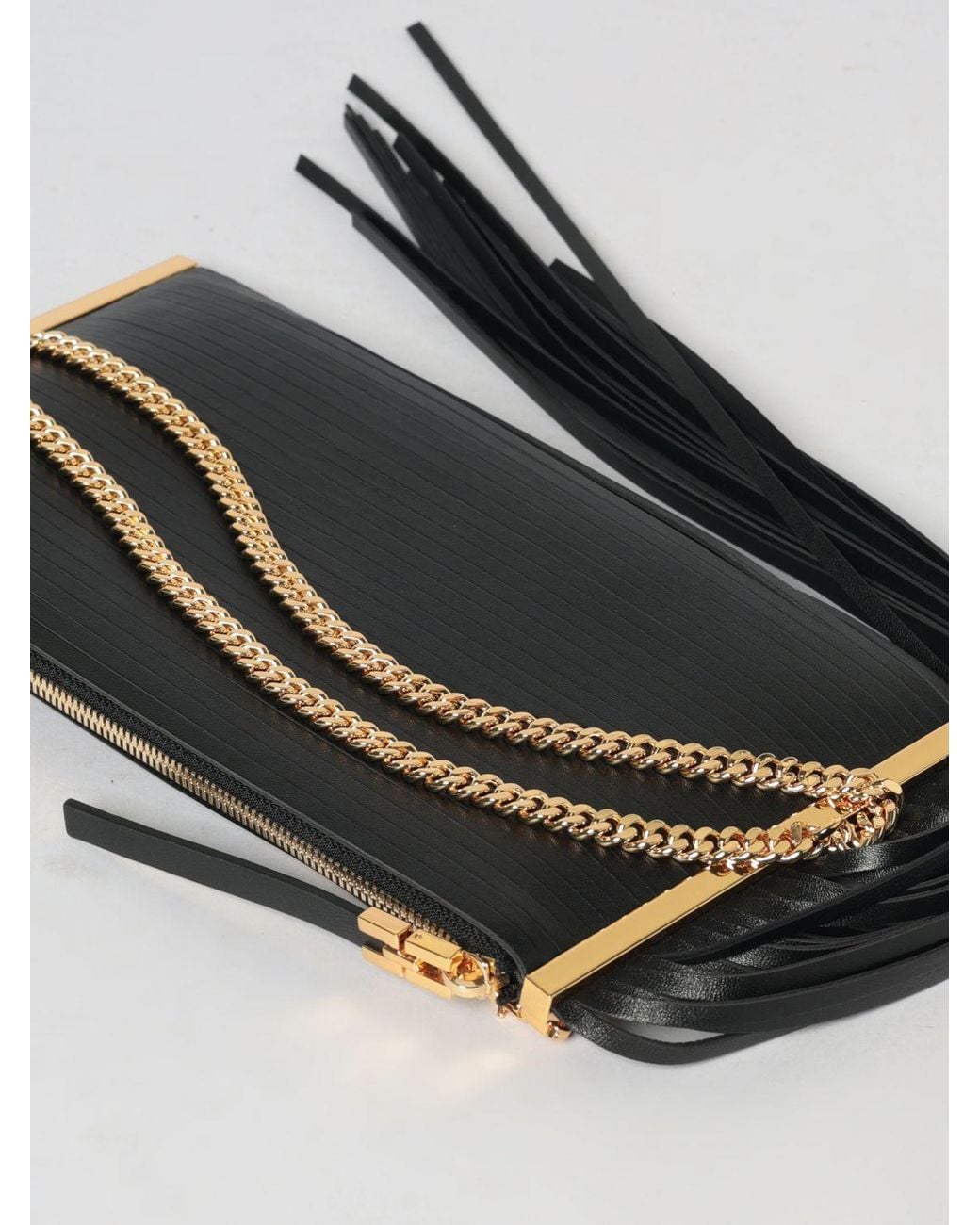 Elisabetta Franchi Gray Nappa Leather Clutch With Fringes