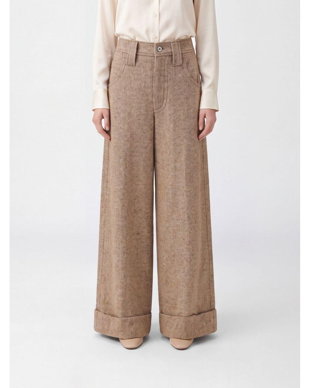 Brunello Cucinelli Natural High-Waisted 5-Pocket Wool Blend Trousers