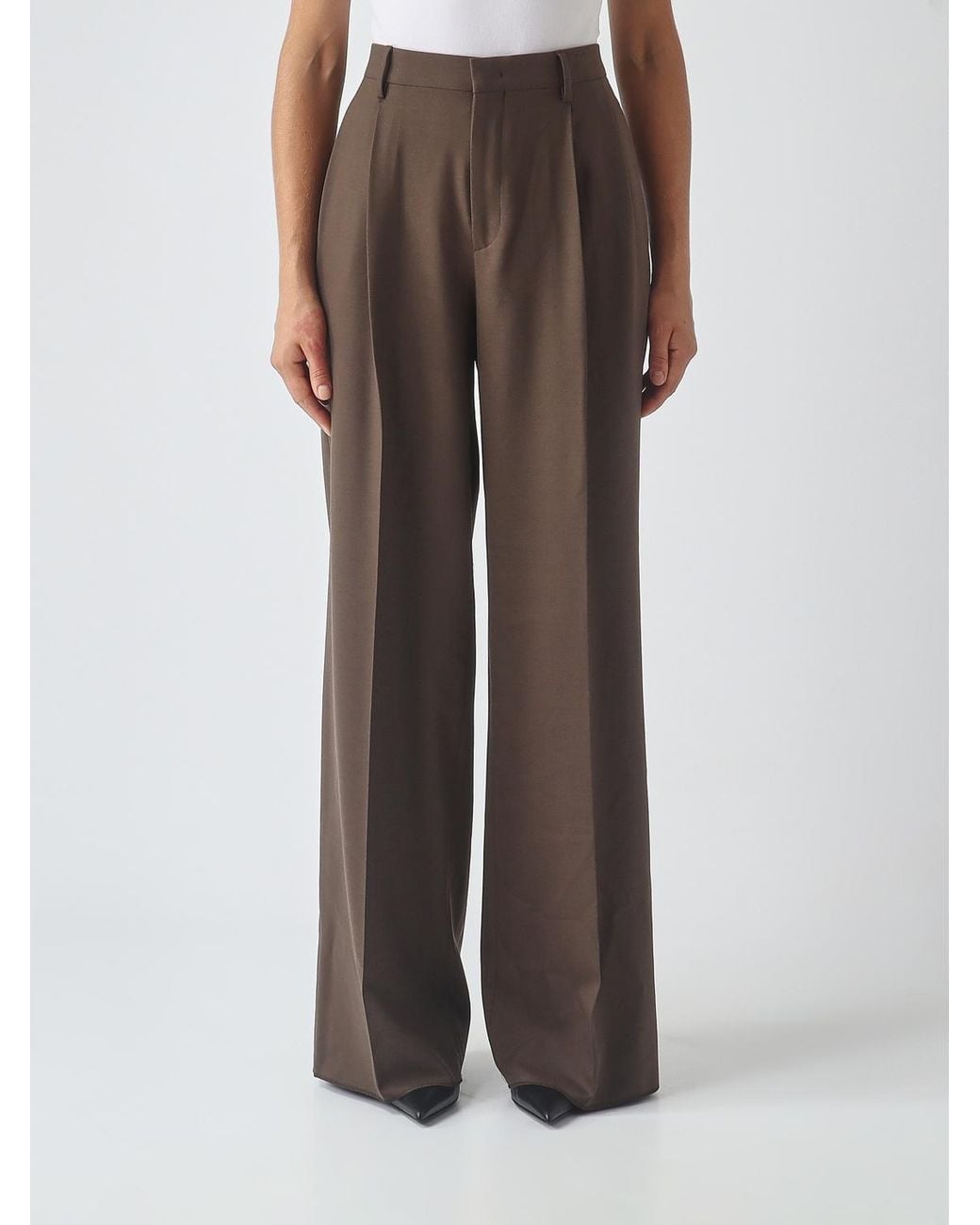 Tagliatore Brown High-Waisted Wide-Leg Tailored Trousers