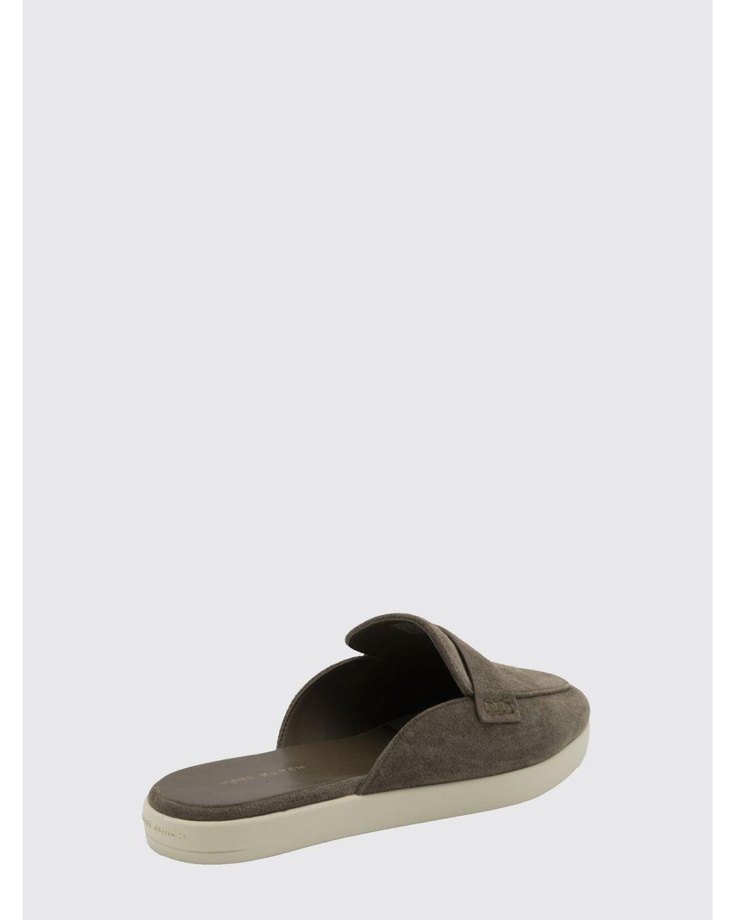 Tory Burch Natural Suede Low Heel Mules With Double T Logo By