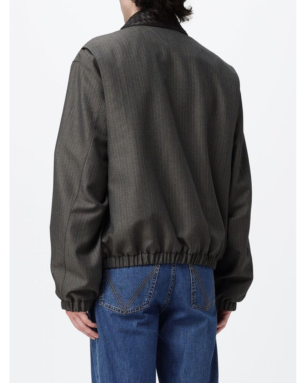 Bottega Veneta Black Wool And Mohair Blend Bomber Jacket With Leather Collar for men