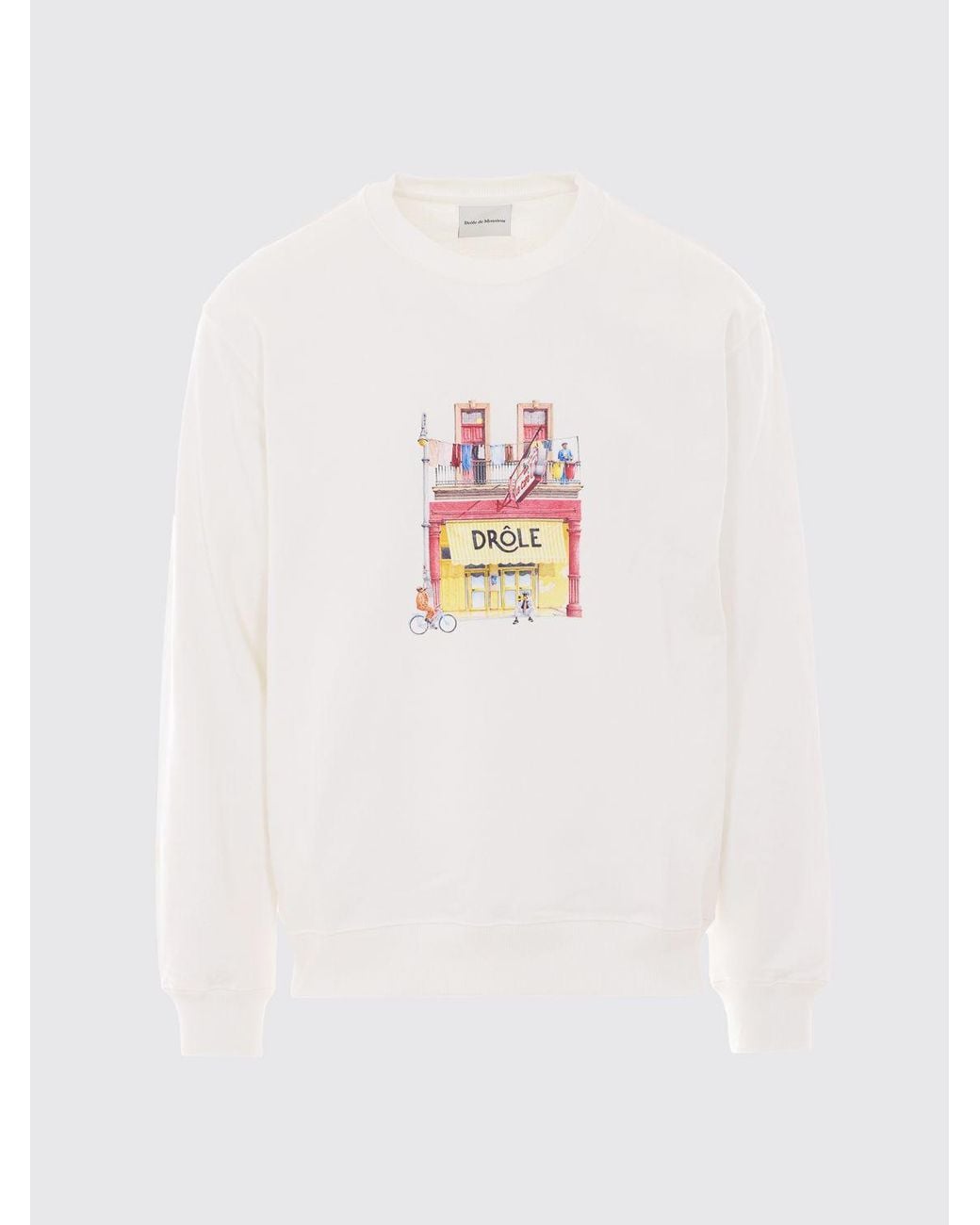 Drole de Monsieur White Graphic Print Cotton Crewneck Sweatshirt With Dropped Shoulders for men
