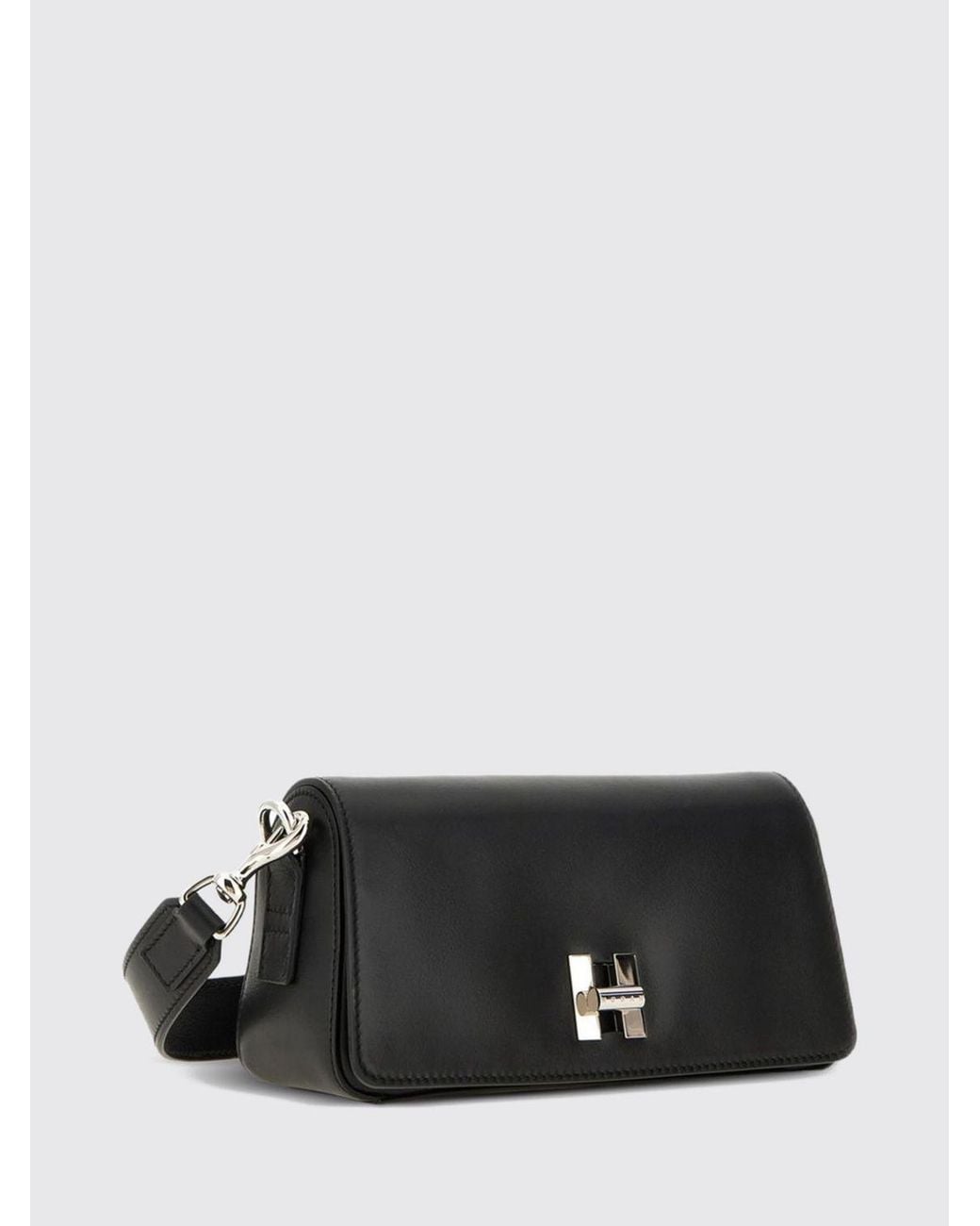 Hogan Black H-Turn Calfskin Leather Mini Shoulder Bag With Turn-Lock Closure