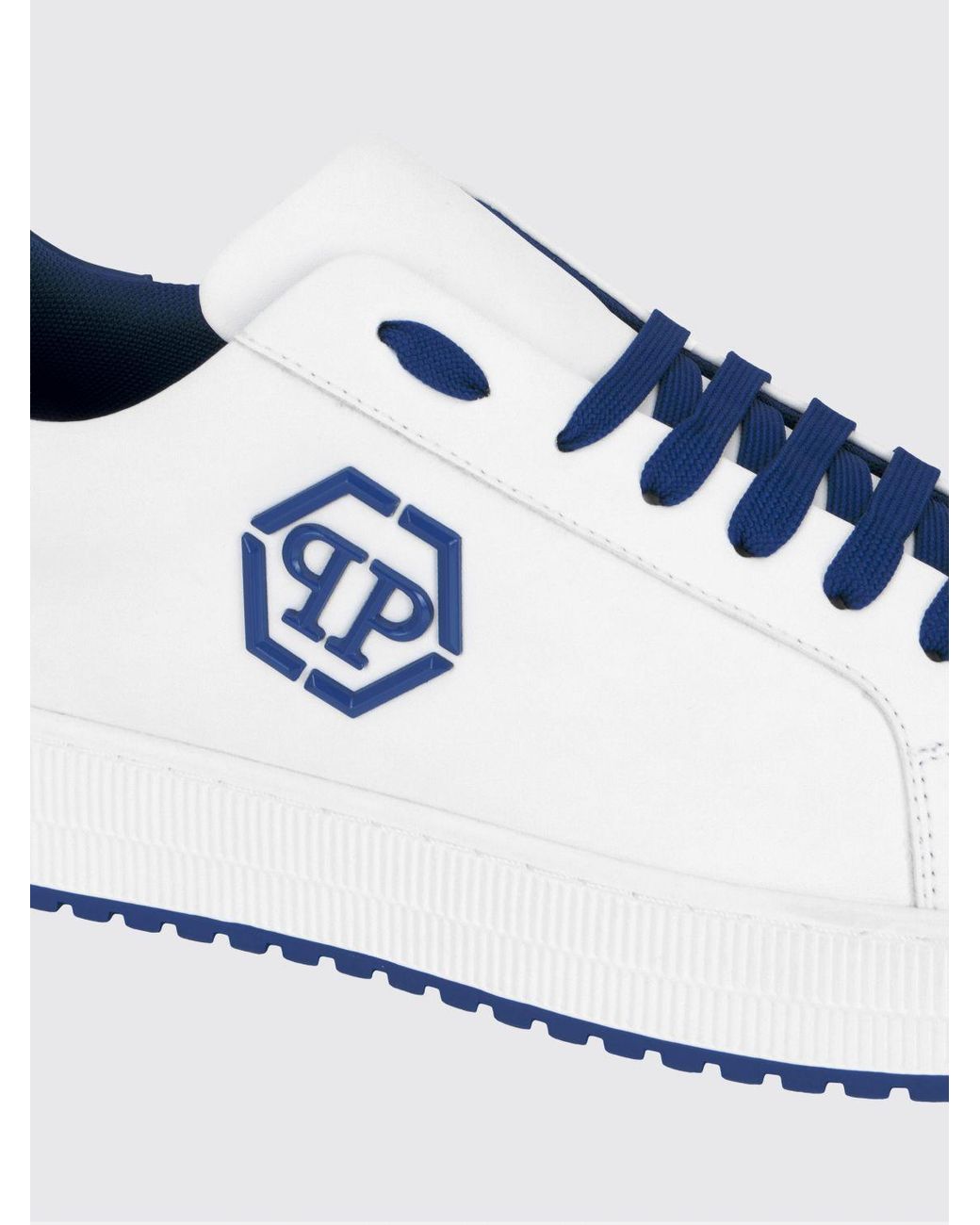 Philipp Plein White Two-Tone Monogram Leather Low-Top Trainers With Hexagon Logo for men