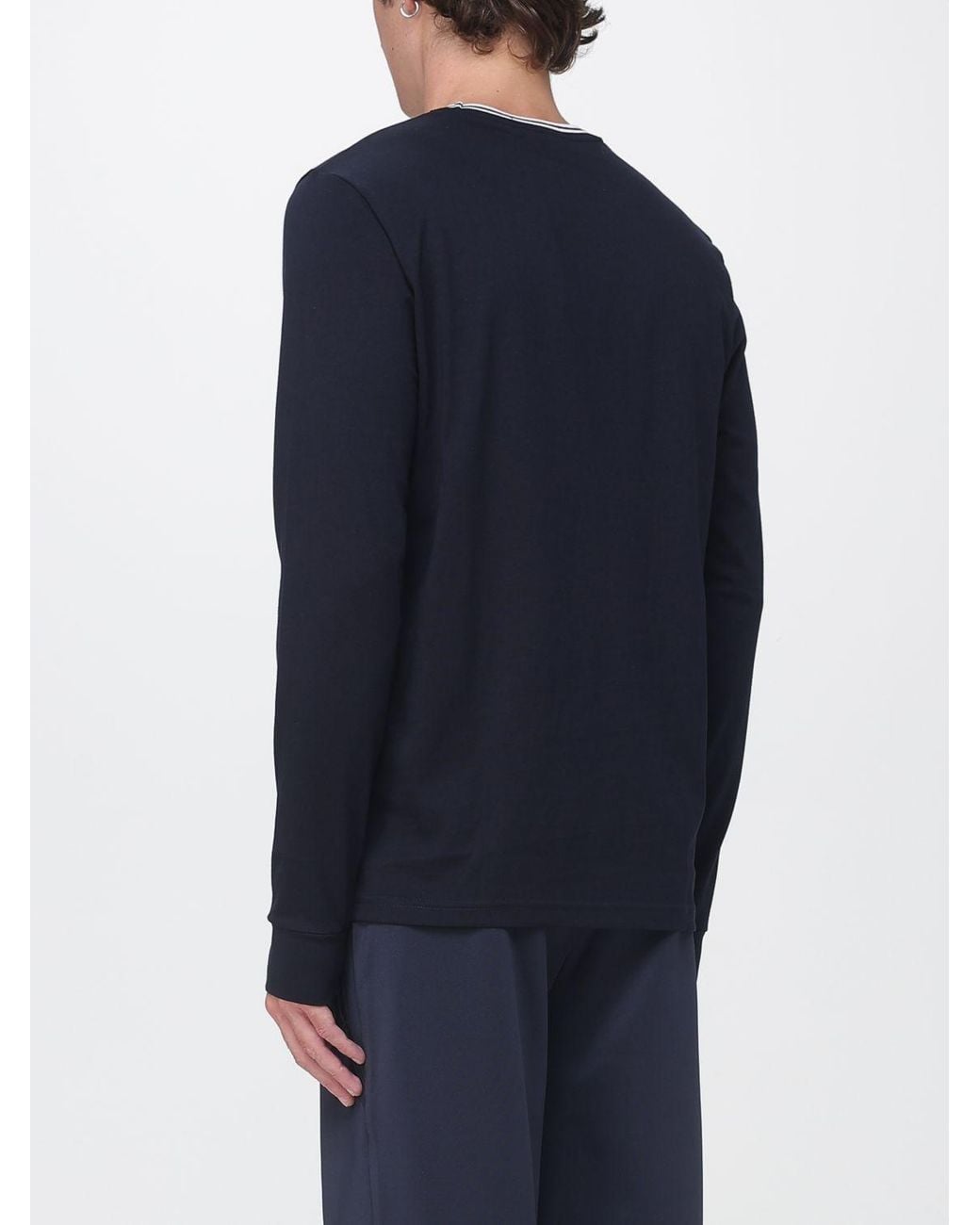 Fred Perry Blue Long-Sleeved Cotton Jersey T-Shirt With Embroidered Logo for men