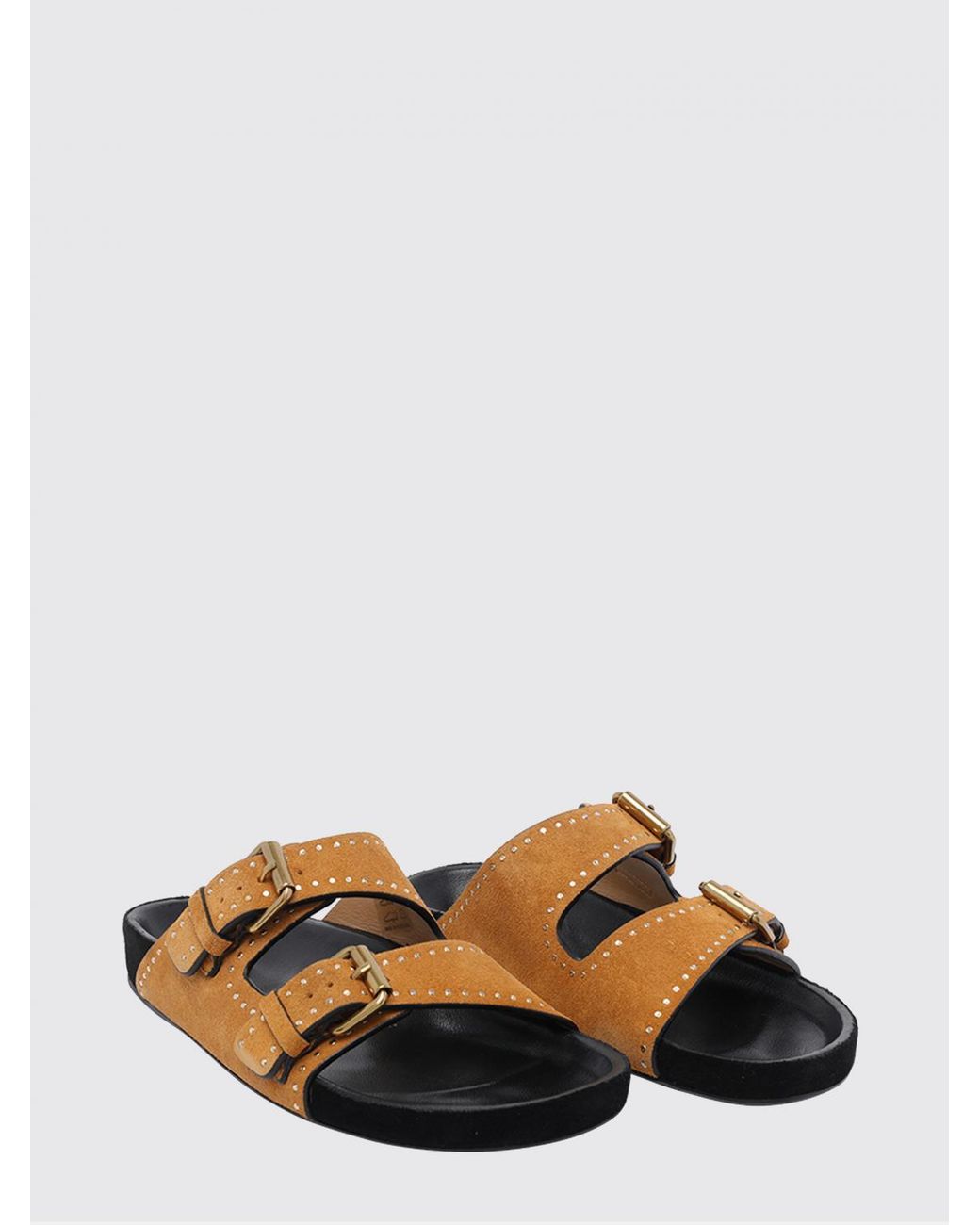 Isabel Marant Brown Lennyo Studded Suede Low-Heeled Sandals With Double Strap