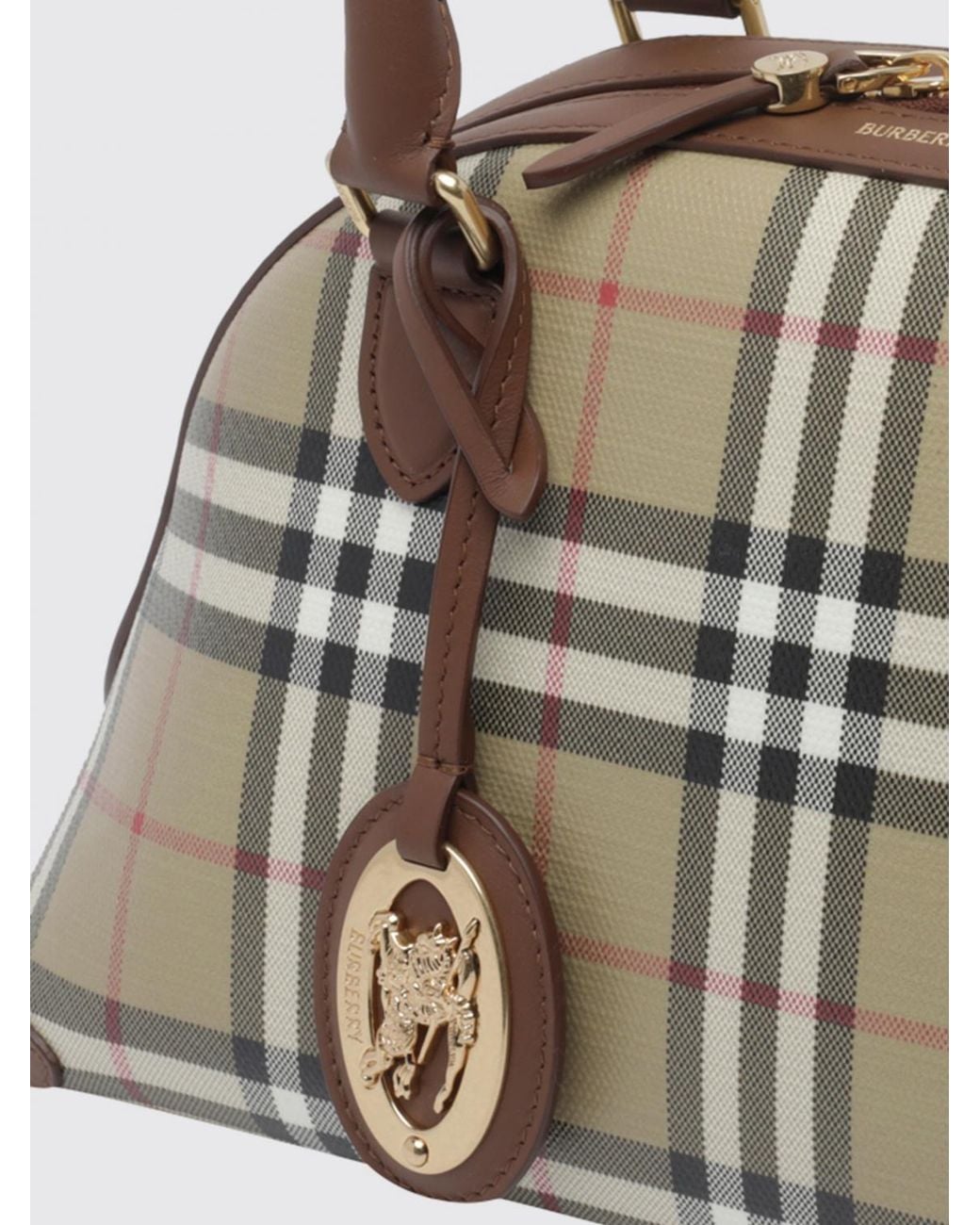 Burberry White Primrose Vintage Check Canvas And Leather Bowling Bag