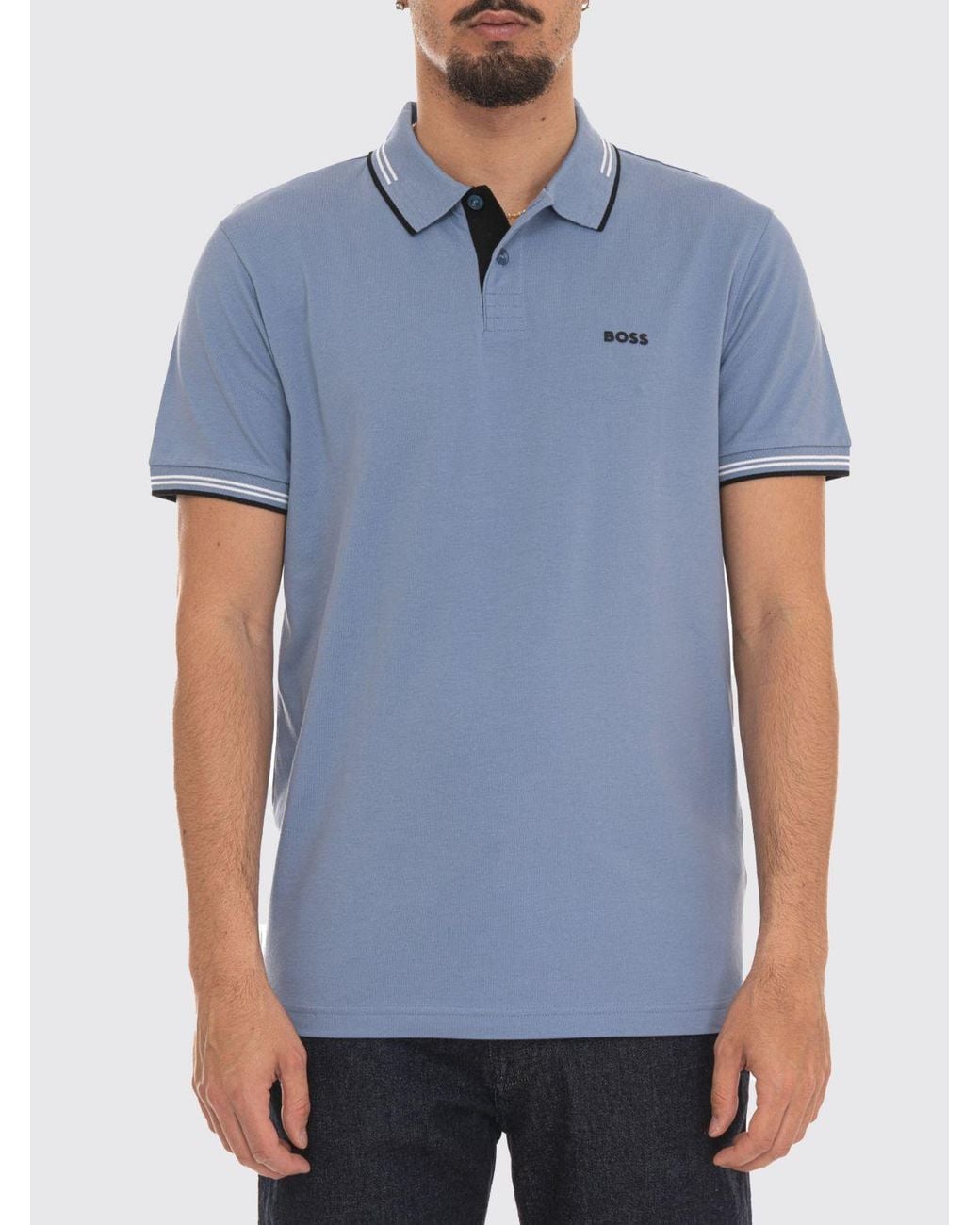 Boss Blue Cotton Polo With Logo for men