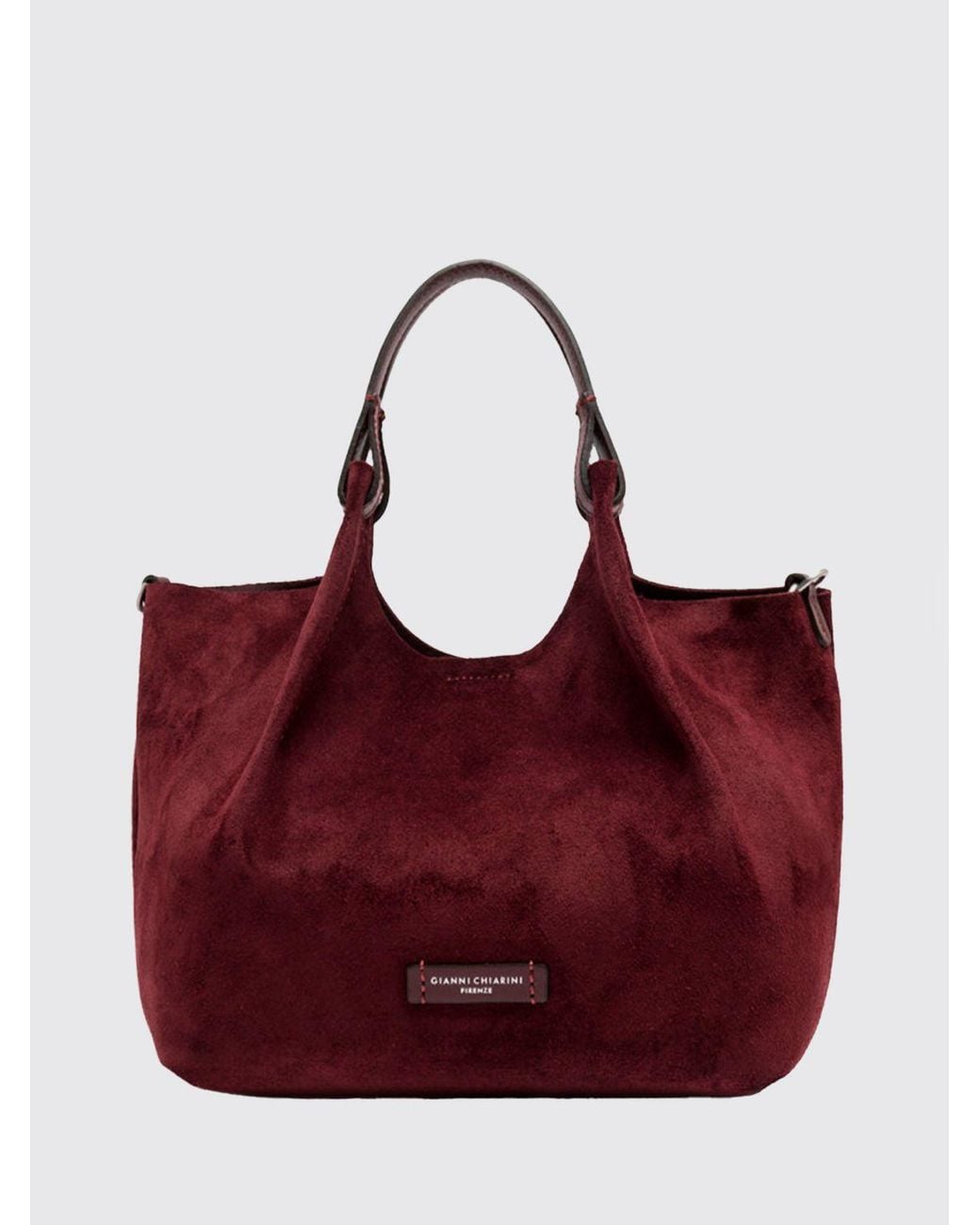 Gianni Chiarini Red Dua Suede Calfskin Handbag With Double Handle And Laminated Logo