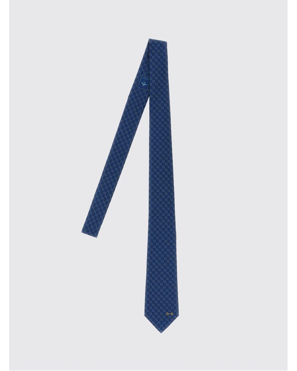 Gucci Blue Silk Tie With Gg Monogram And Horsebit for men