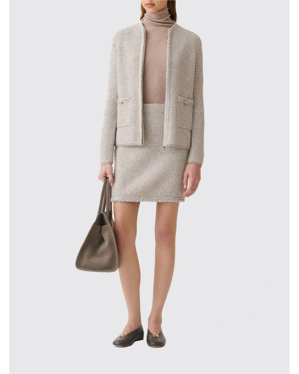 Fabiana Filippi Natural Slim Fit Wool And Cashmere Blend Cardigan With Zip