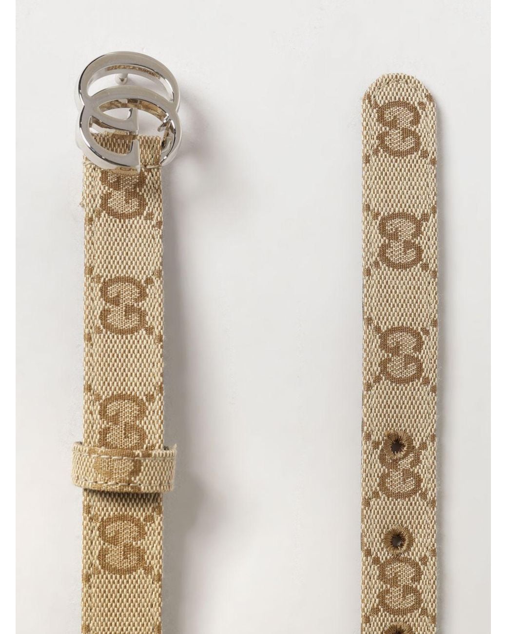 Gucci Natural Gürtel Gg Marmont Aus Jacquard-Stoff Mit Monogramm Und Gg-Schnalle