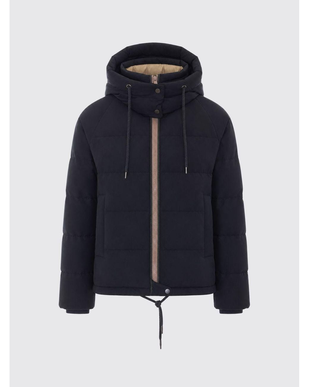 Brunello Cucinelli Black Short Quilted Nylon Puffer Jacket With Hood And Zip