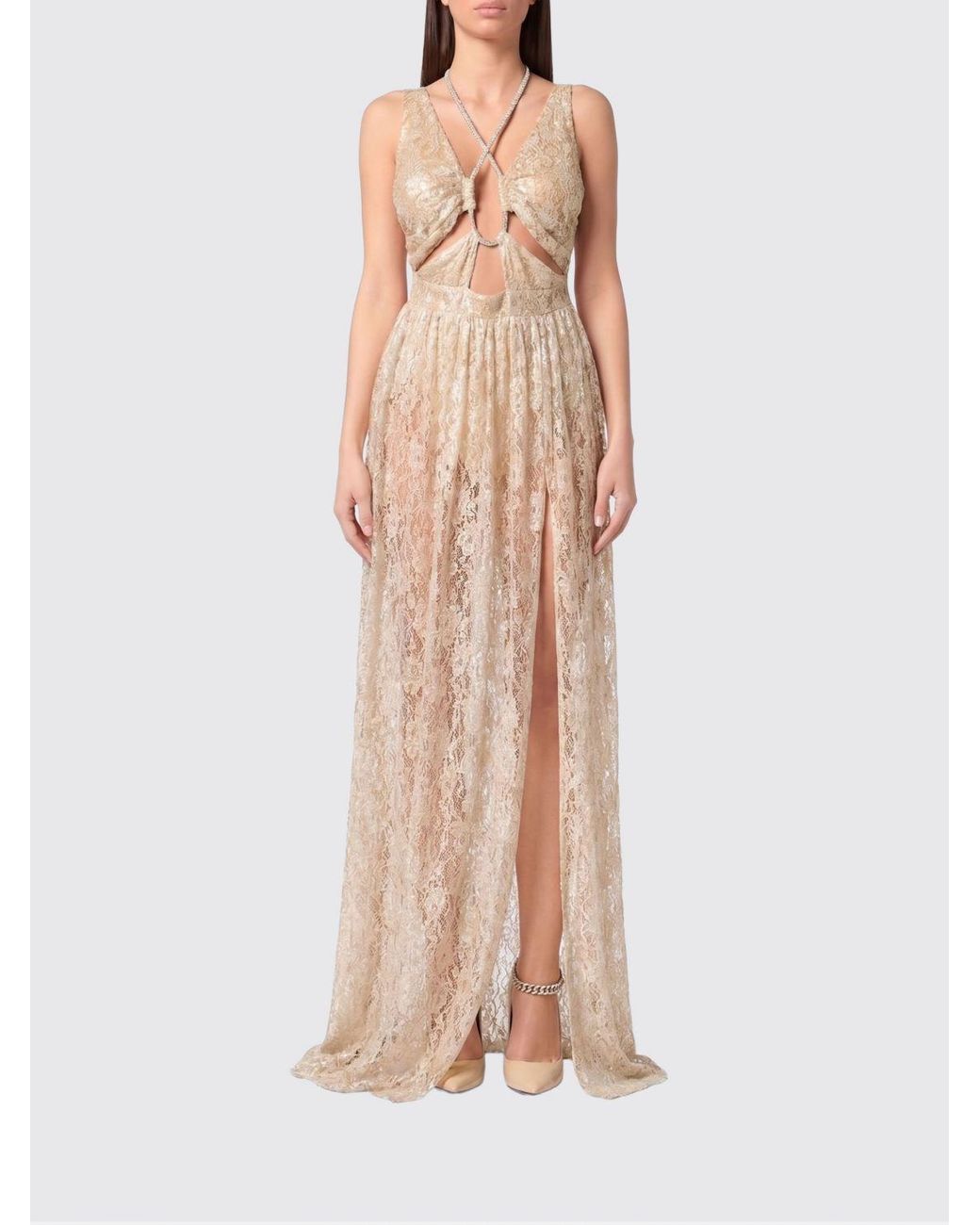 Philipp Plein Natural Cut Out Lace Long Dress