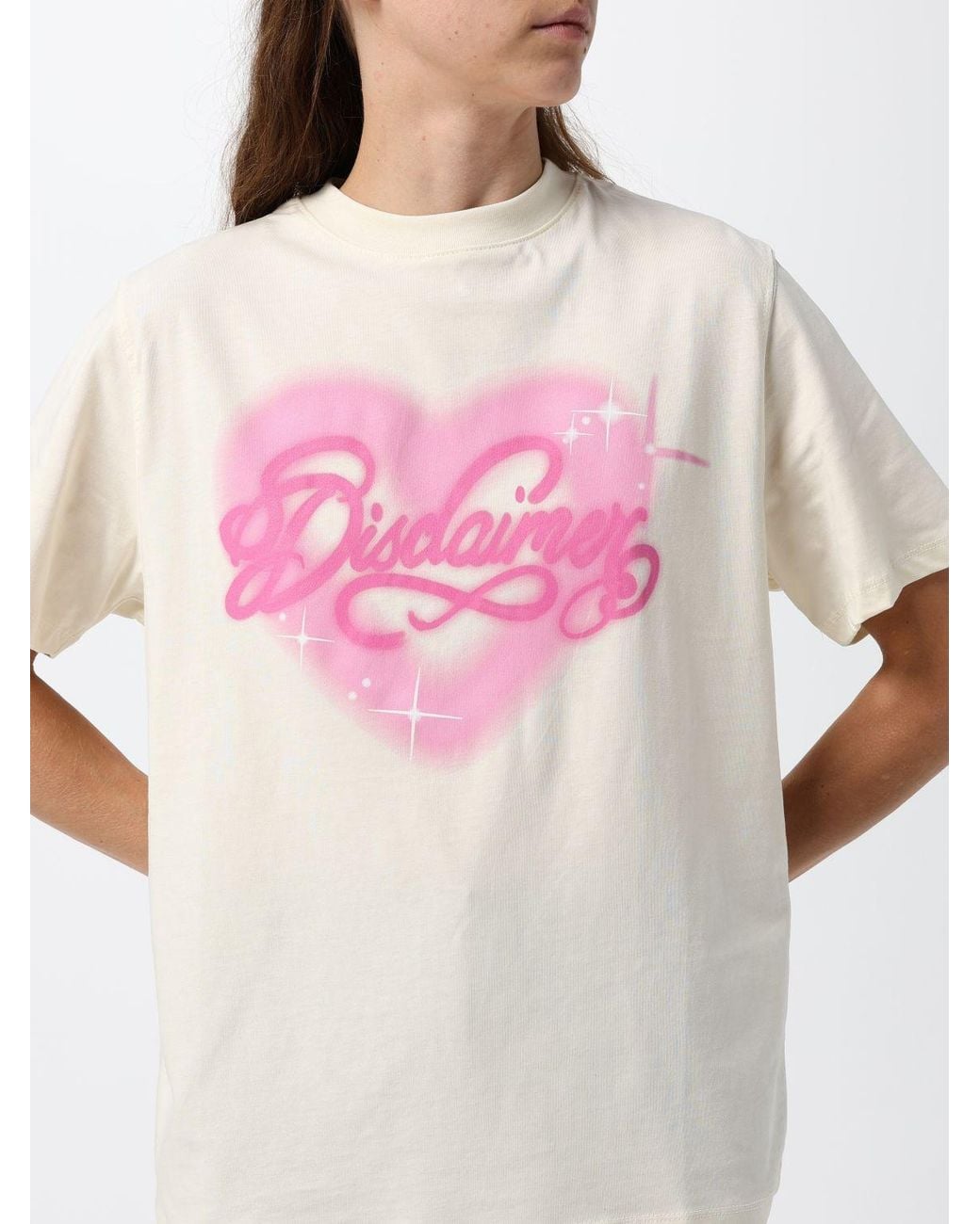 DISCLAIMER Pink Cotton T-Shirt With Graphic Print And Contrast Logo