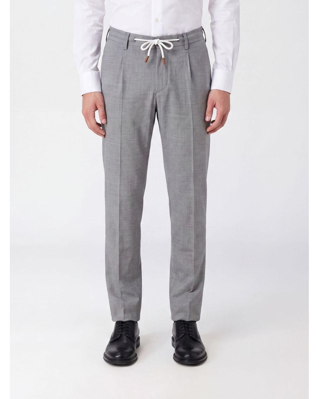Eleventy Gray Slim Fit Wool Chino Trousers With A Drawstring Waist for men