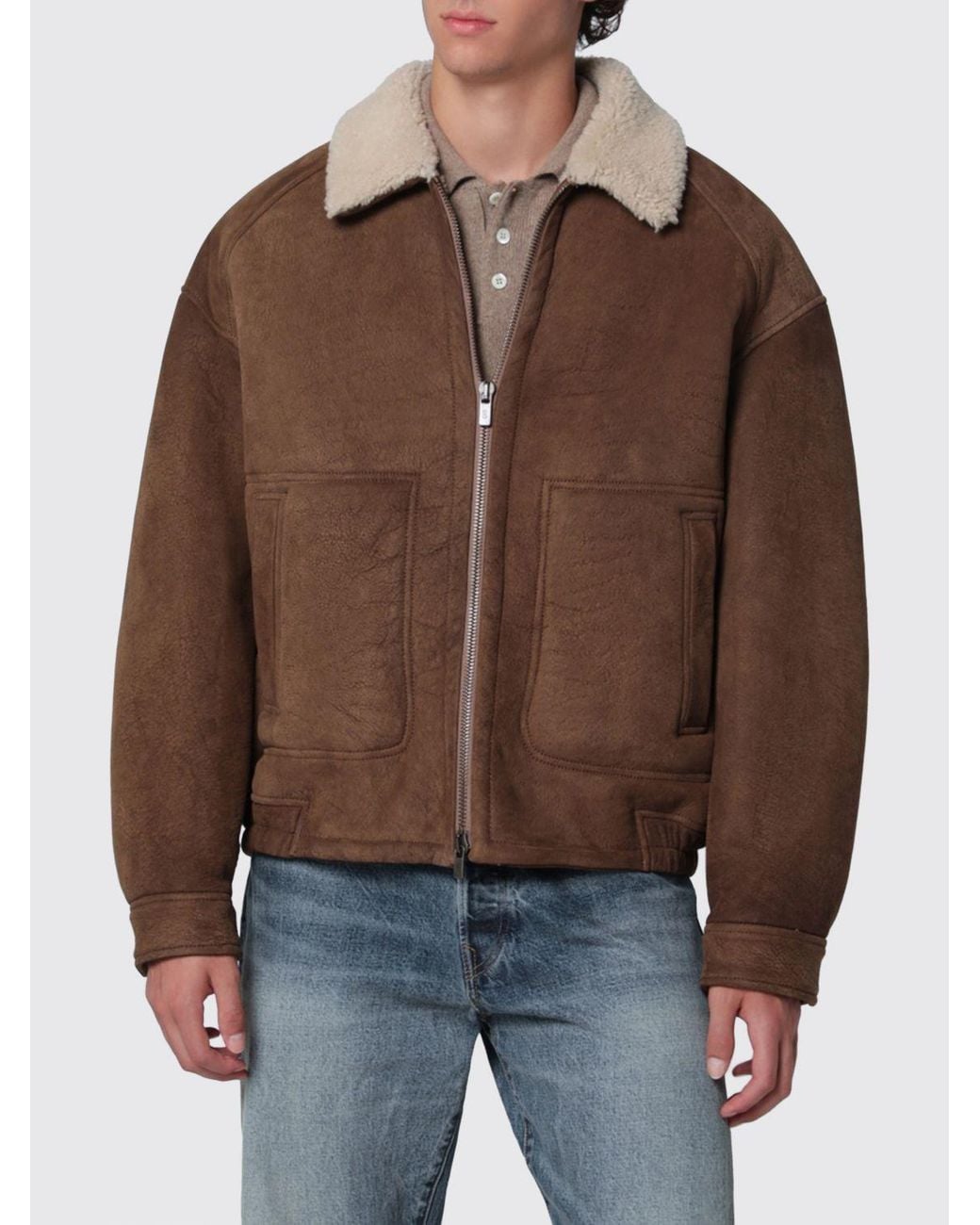 Salvatore Santoro Brown Suede Shearling Jacket With Patch Pockets for men