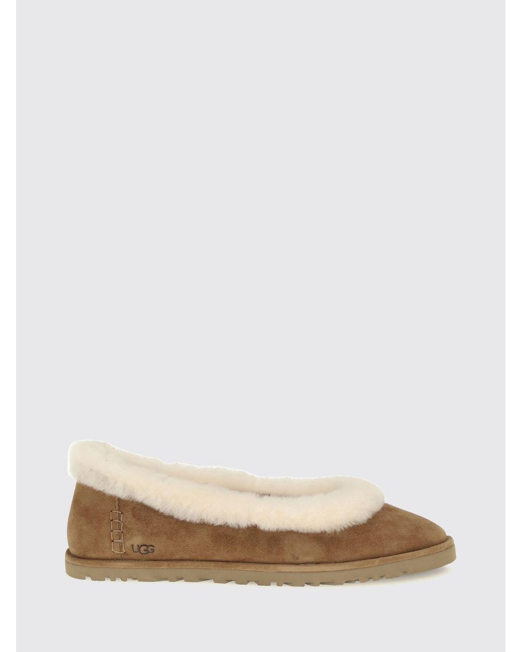 Ugg Natural Zora Suede Ballerina Flats With Shearling Lining