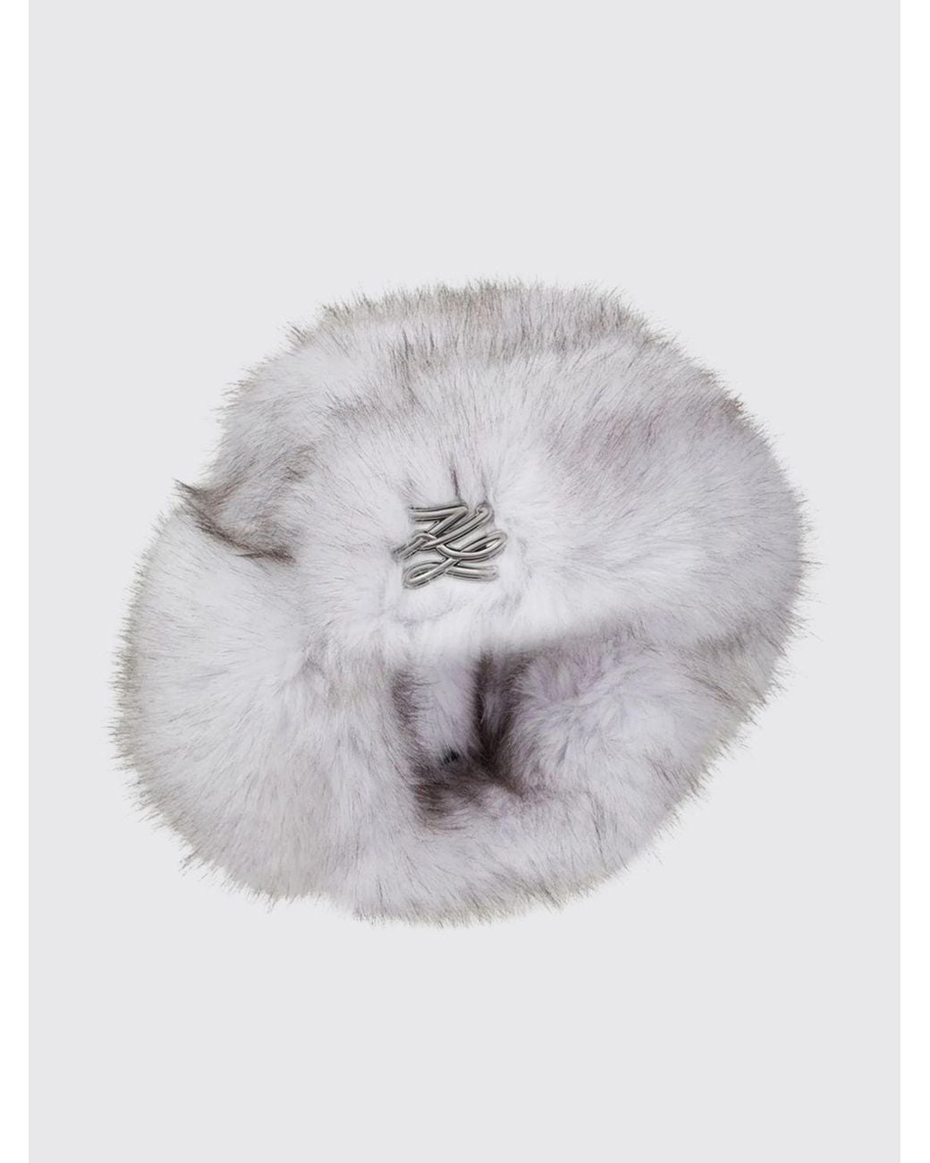Karl Lagerfeld Gray Bicolour Monogram Pattern Faux Fur Beanie