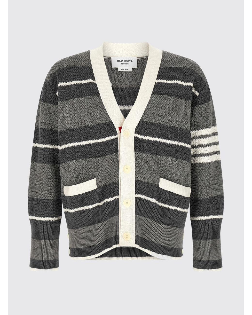 Thom Browne Gray Striped Cotton Cardigan for men