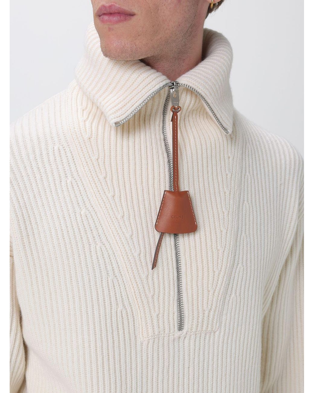 Céline White Wool And Cashmere Half-Zip Jumper With Sailor Collar for men