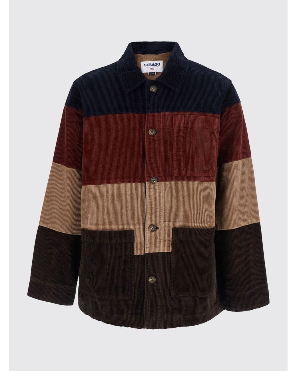 Sebago Red Striped Velvet Shirt Jacket With Classic Collar for men