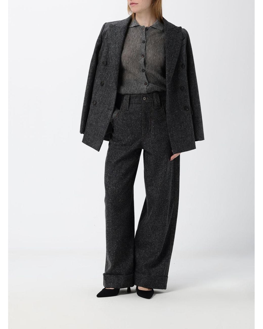 Brunello Cucinelli Black High-Waisted 5-Pocket Wool Blend Trousers
