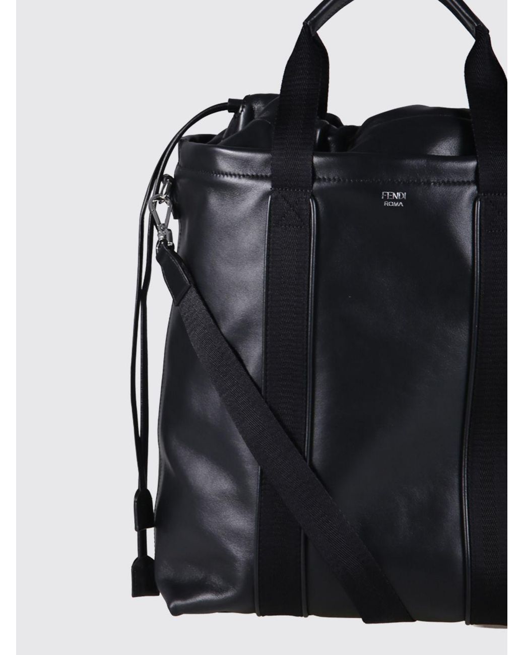 Fendi Black Flux Calfskin Handbag With Drawstring And Shoulder Strap for men