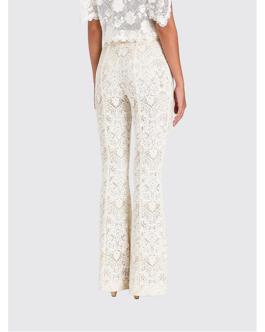 Twinset White High-Waisted Slim Fit Flared Lace Trousers