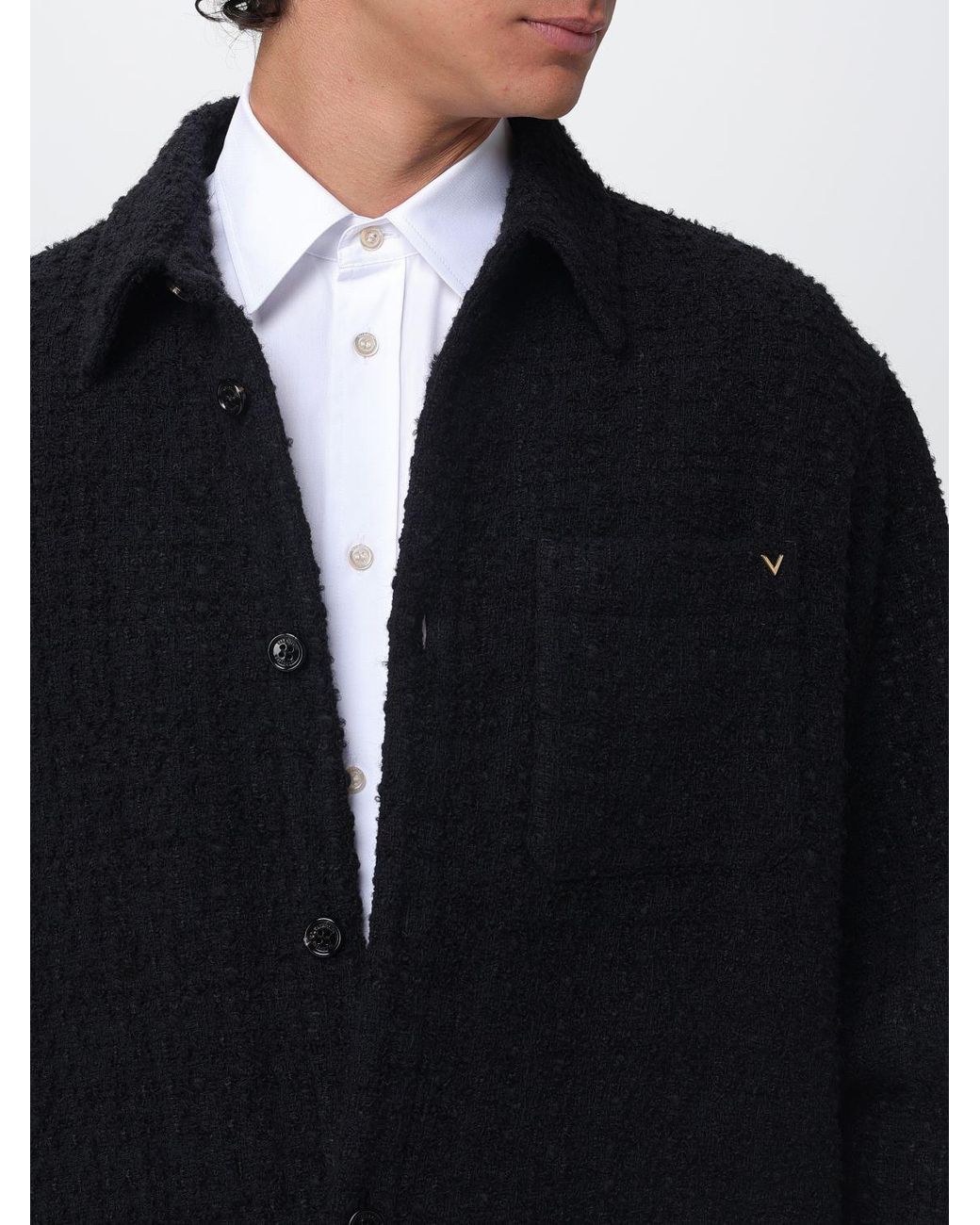 Valentino Garavani Blue Cotton Tweed Shirt Jacket With Vlogo Signature for men