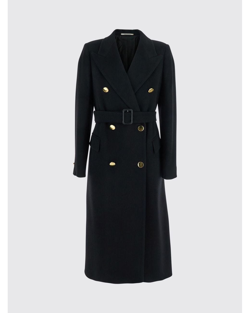 Tagliatore Blue Long Double-Breasted Belted Coat