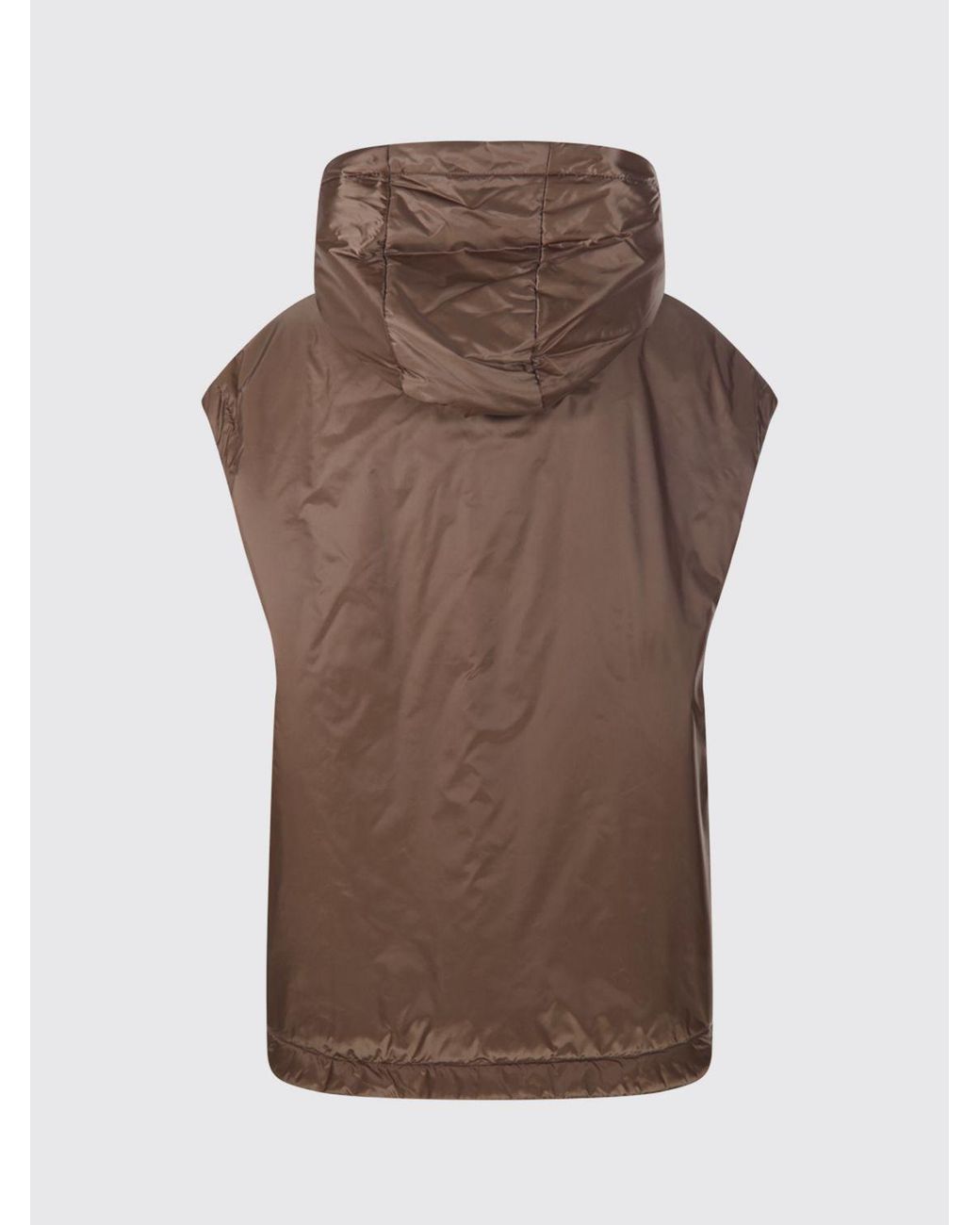 Max Mara Brown Waterproof Hooded Nylon Padded Gilet With Slit Pockets