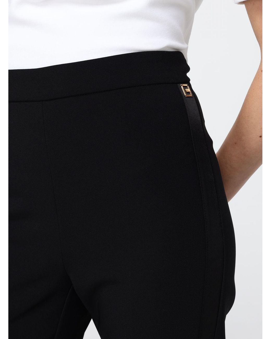 Elisabetta Franchi Black High-Waisted Slim Fit Cropped Trousers