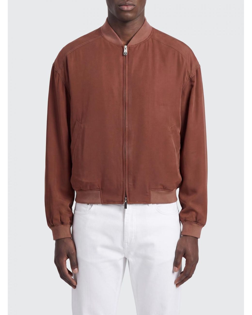 Versace Brown Silk Bomber Jacket With Zip Closure And Elasticated Hem for men