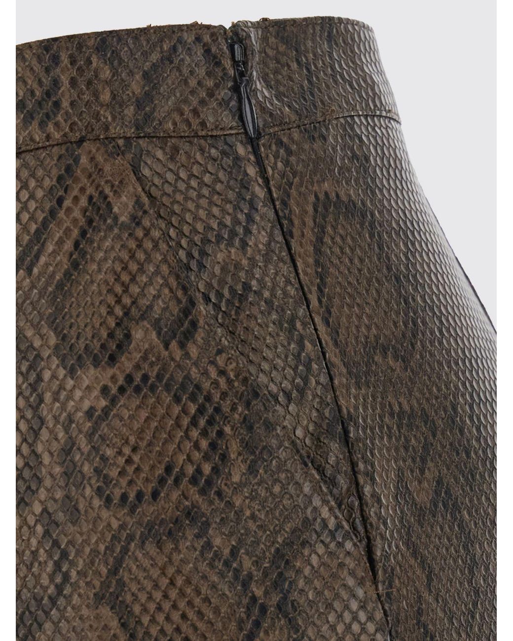 Twinset Brown Slim Fit Python Print Faux Leather Midi Pencil Skirt