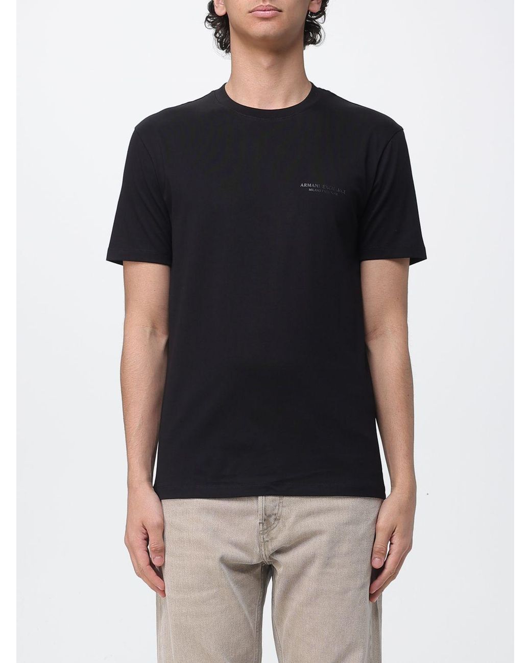 ARMANI EXCHANGE Black Crew Neck Cotton T-Shirt With Logo for men
