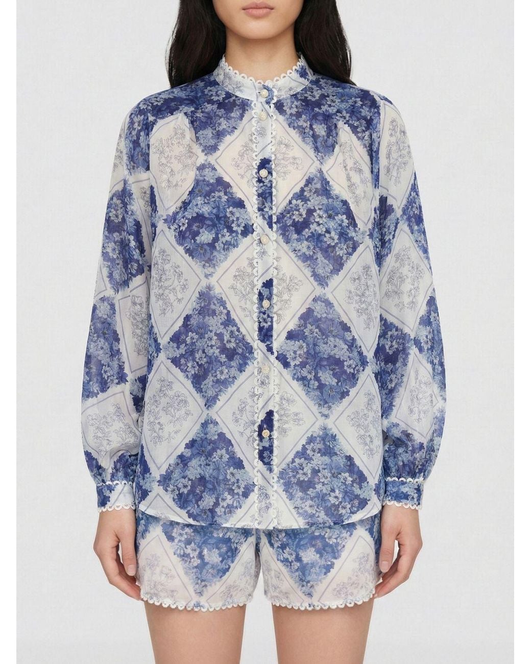Twinset Blue Printed Ramie Shirt
